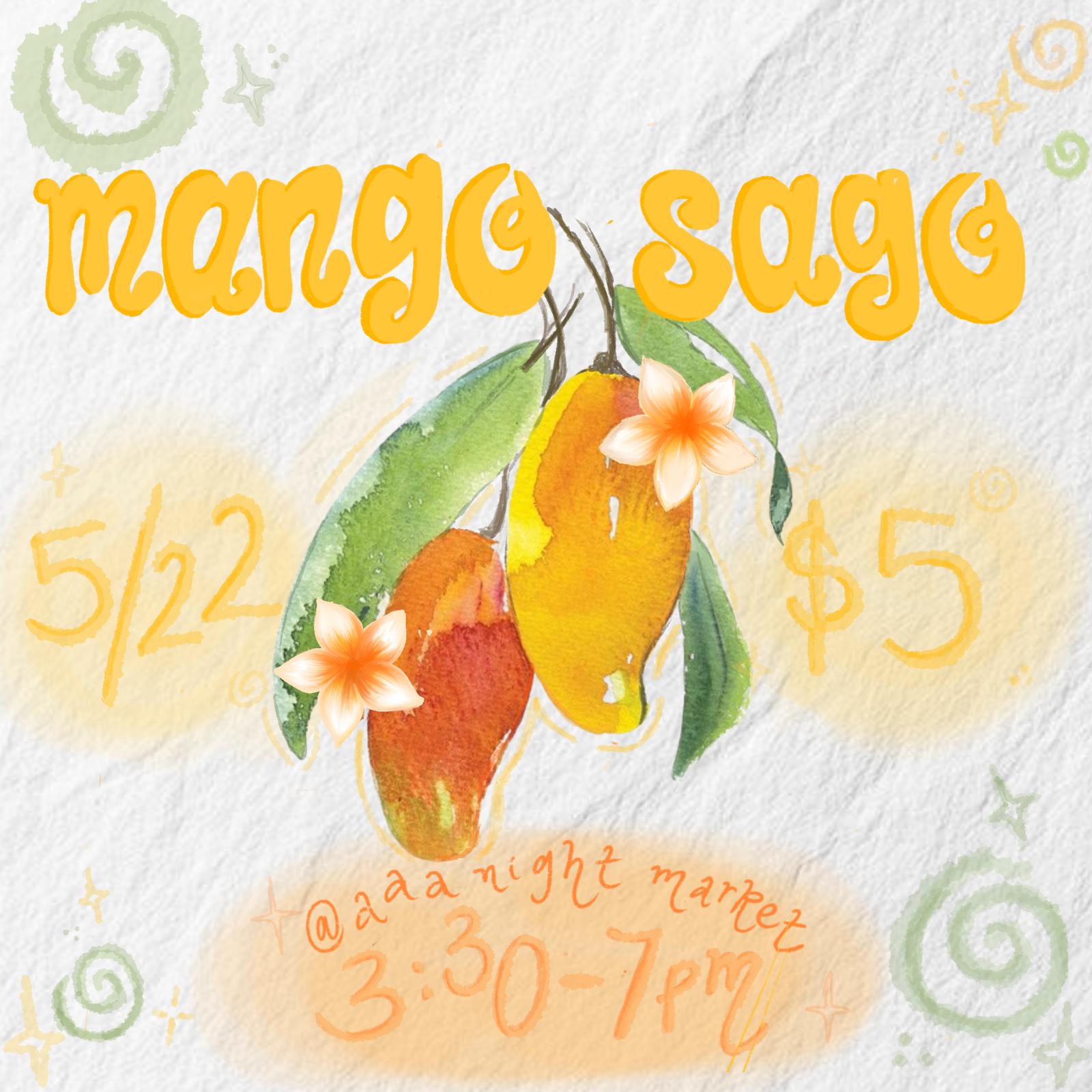 Watercolor mango sago poster for a night market with price and time