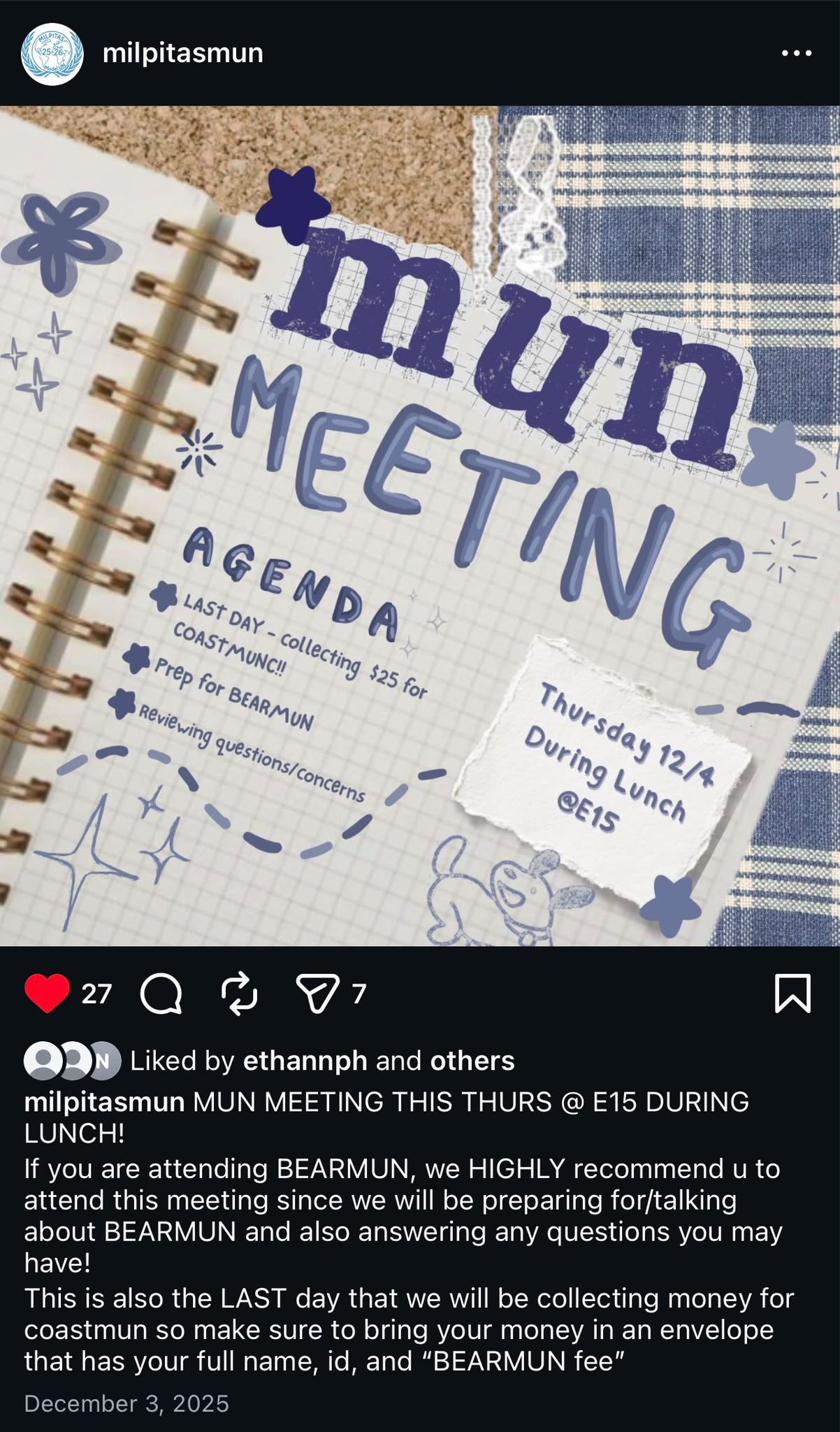 Model UN meeting poster styled as a spiral notebook agenda