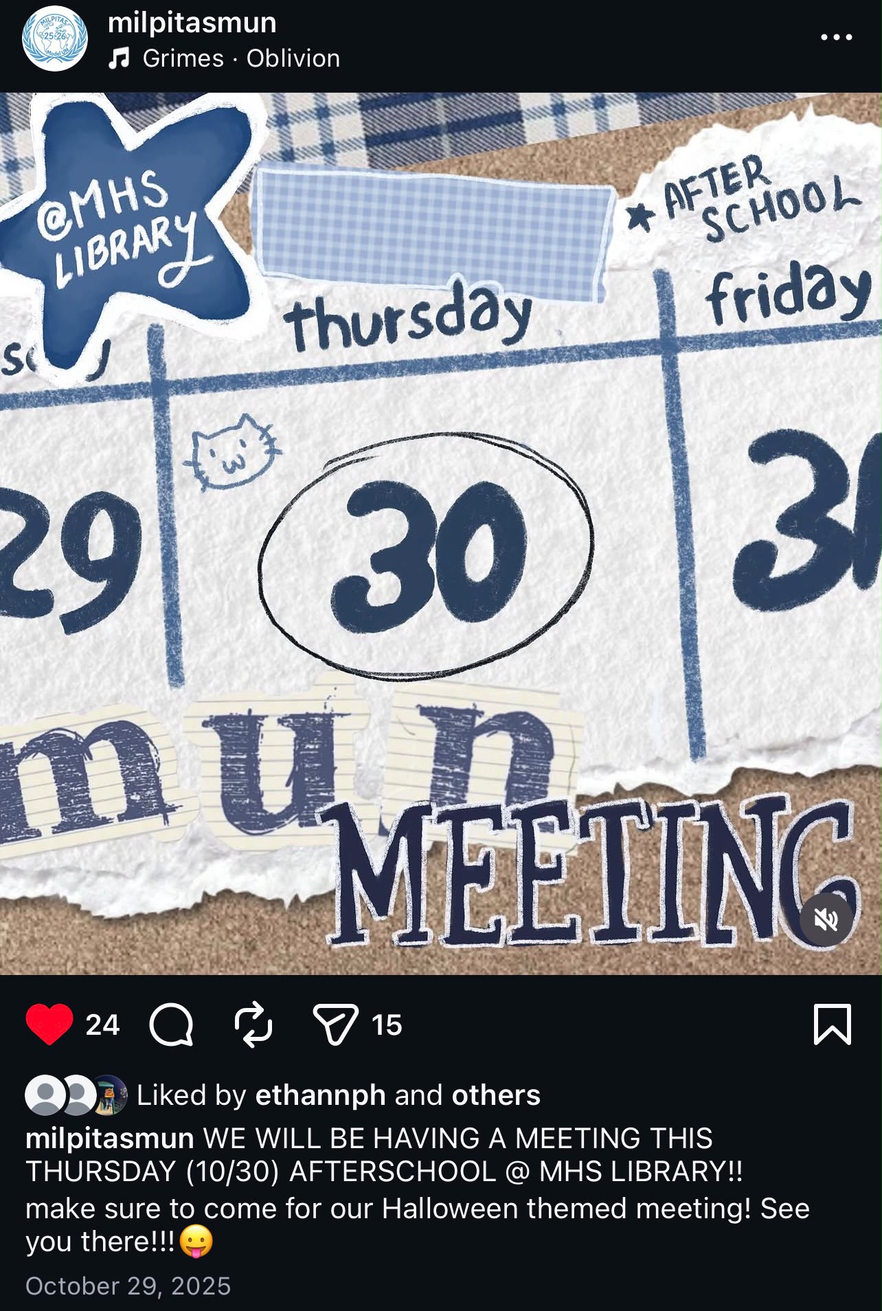 Model UN meeting poster styled as a calendar with the 30th circled